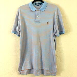 Polo Ralph Lauren Vintage Polo Shirt Medium Pony Embroidered Stripe Blue Orange